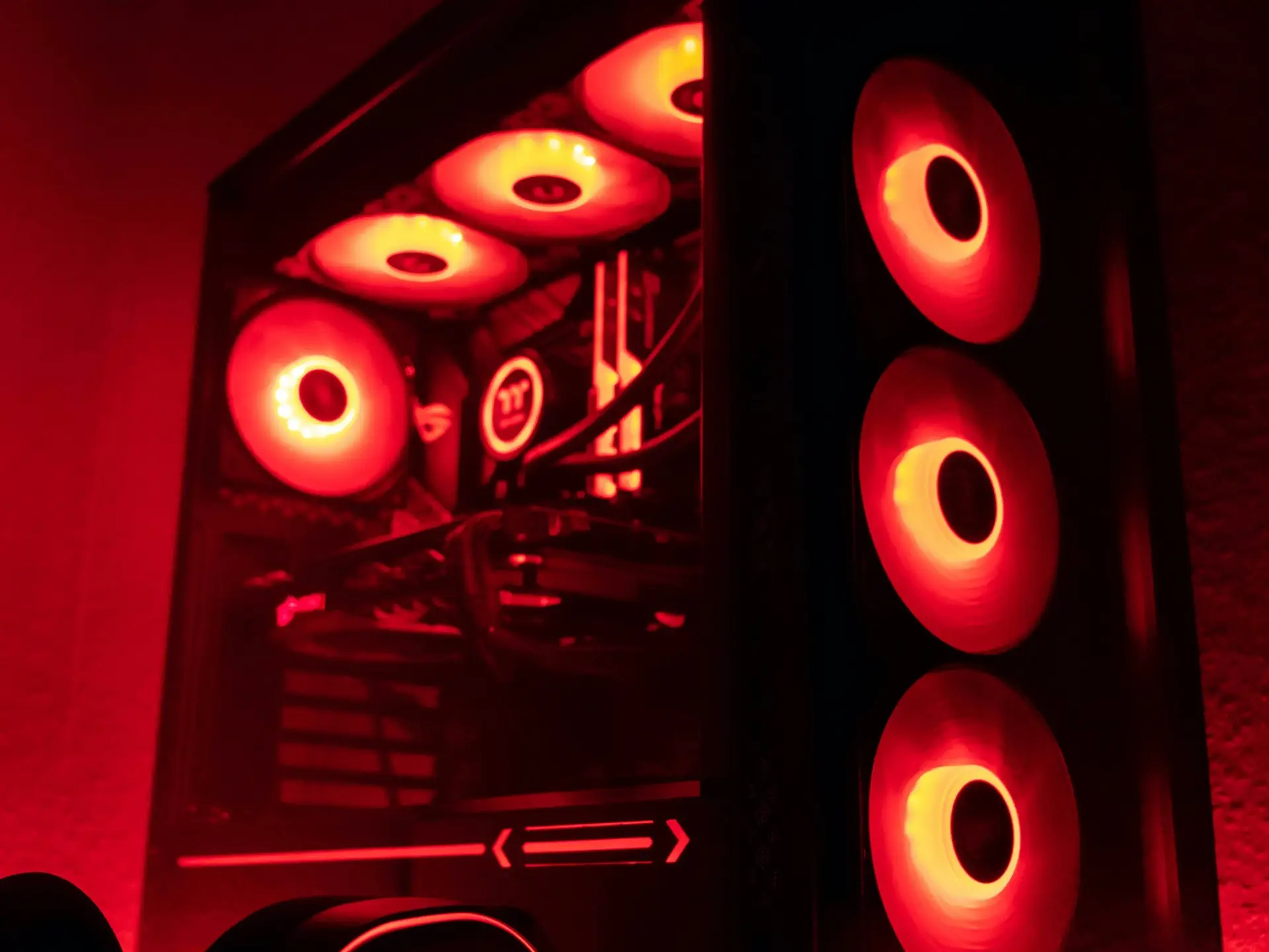 PC case glowing with red RGB