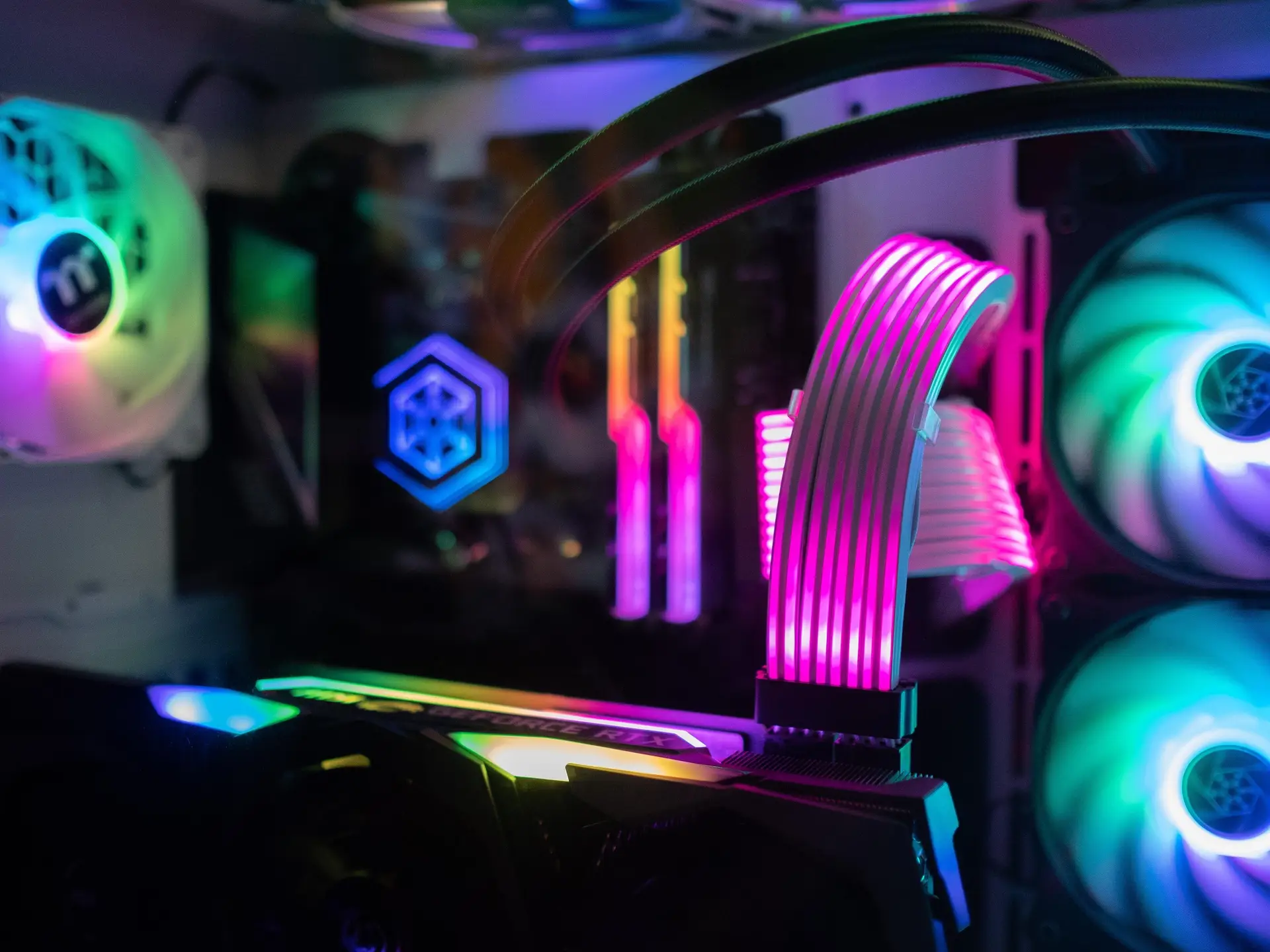 pink and teal RGB cables